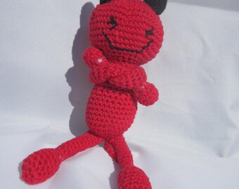 Little Red Devil crocheted in 100% cotton 17cm high.