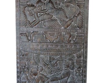 Vintage Carving Kamasutra Inspired by Khajuraho Hand Carved Wall Sculpture,  Barn Door Studio Eclectic Boho Shabby Chic Decor