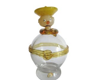 ZBS Zelezny Brod barware figural art glass decanter -- Mexican man with sombrero -- Czech art glass with label