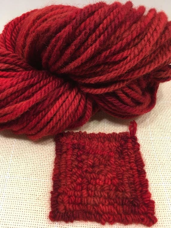FAV RED hand dyed wool yarn for rug punching and rug hooking.