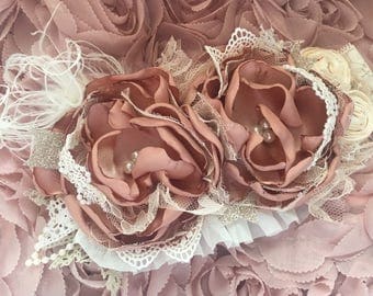 Rose gold couture headband, over the top bow, ott bow, baby headband, newborn headband, blush headband, hair bow, baby bow
