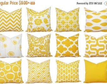 15% OFF SALE Yellow Couch Pillow Covers - Decorative Pillows - Yellow and White Decorative Throw Pillow - Yellow Euro Sham - Yellow Lumbar P