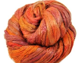 SALE Mulberry Silk roving, hand dyed (Sunset)
