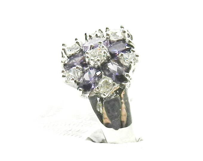 Vintage Cocktail Ring, Cubic Zirconia Ring, Sterling Silver Ladies Ring, Vintage Jewellery Jewelry, Statement Ring, Sz 8.5, Gift for Her