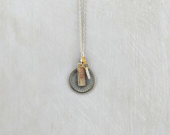 Vintage Optical lens with Compass Graphic Pendant, Necklace