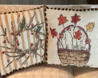 Pair of Two Country Style Fall Pillows in One Inch Scale for a Dollhouse