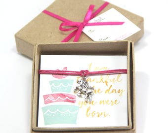 Unicorn bracelet- gratitude bracelet, pink unicorn bracelet, unicorn party favor, unicorn birthday gift, gift for daughter, unicorn birthday