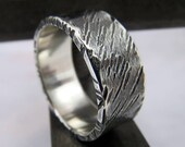 Mens Wedding Ring Sterling Silver Diagonal Lines Textured Flat profile Band 8mm Wide