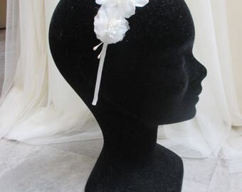 Bridal satin with fabric flowers headband