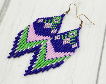 Tassel earrings bead fringe earrings beach earrings blue earrings party earrings stylish earrings long boho earrings native style jewelry