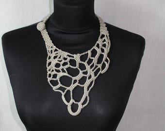 Light Grey Freeform Crochet Necklace