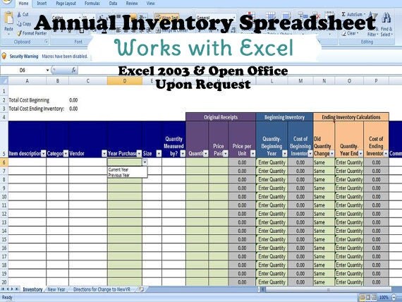 inventory household items excel spreadsheet