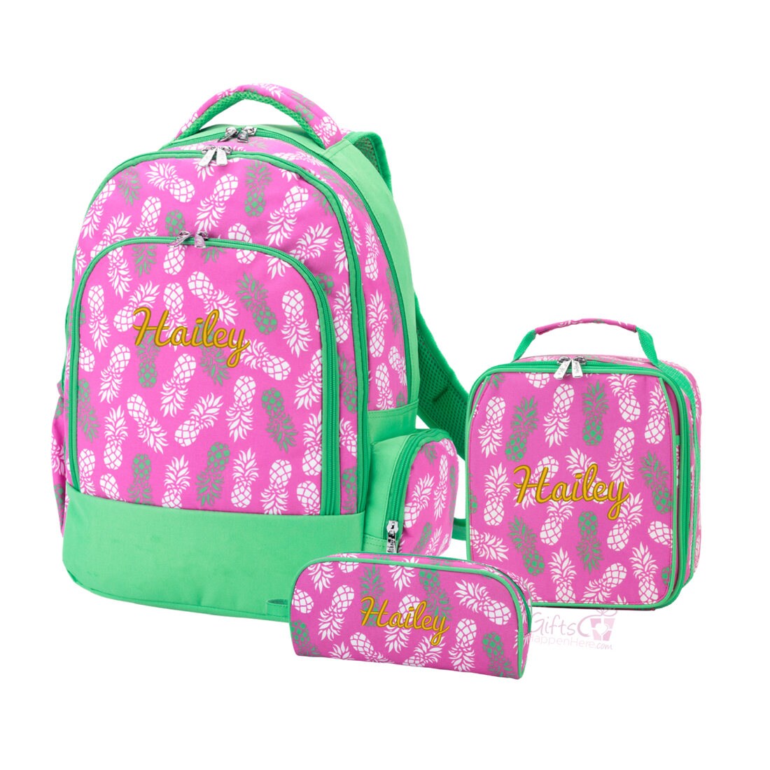 Monogrammed Matching Pineapple Backpack & Lunchbox Set Pink