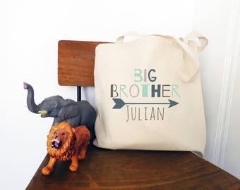 Big Brother Personalized Arrow Tote Bag // Custom Canvas Big Brother Gift Bag // Arrow Big Bro Tote Bag