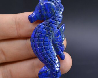 U1740 60mm Carved colored lapis sea horse pendant focal bead