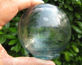 3.25" Japanese Glass Float, Blue Green, Glass, Antique,Nautical, Beach Decor, Home and Garden, Beach Cottage Decor, Sea, Ocean, Glass Float
