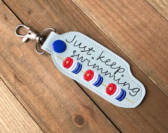 Swimming Keychain, Swimming Key chain, Just Keep Swimming Zipper Pull, Swimming Bag Tag