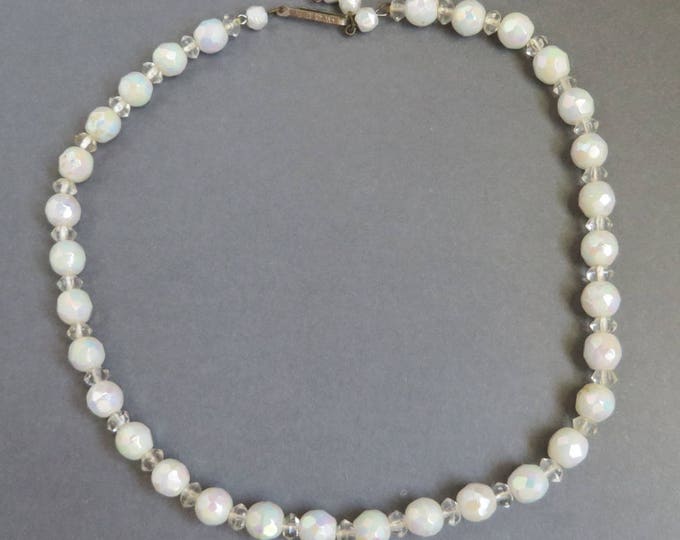 Vintage Crystal Necklace, West Germany Crystal Bead Necklace, White Bead Choker, Bridal Jewelry