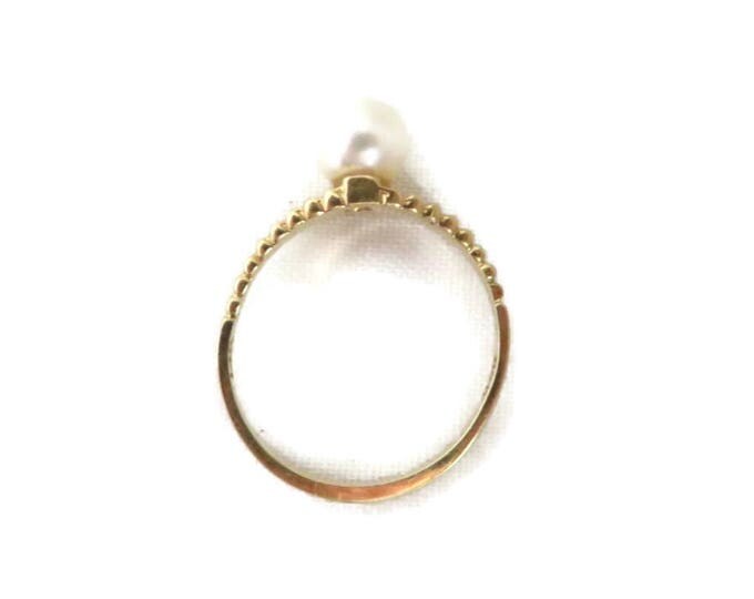 14K Gold Pearl Ring - Vintage Solitaire Pearl Ridged Gold Band Ring, Genuine Pearl Ring, Gift Idea, Size 6.5
