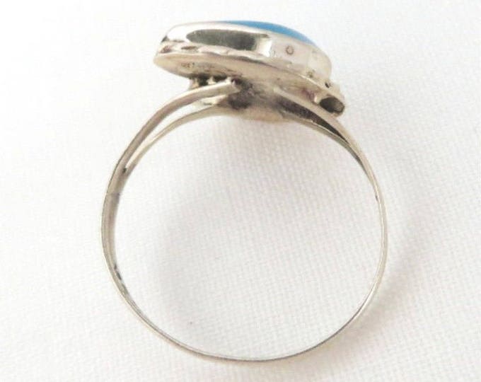 Vintage Turquoise Crescent Ring, Mexico Sterling Silver Braided Ring, Size 7