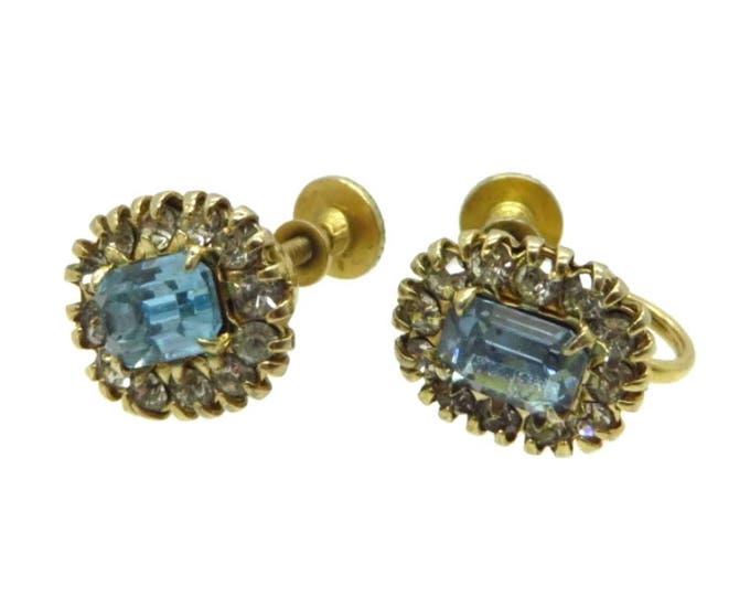 Vargas Rhinestone Earrings, Vintage Blue Earrings, Aquamarine Screwback Earrings, Signed Vargas Jewelry, Bridal Earrings, Anniversary Gift Vargas Rhinestone Earrings, Vintage Blue Earrings, Aquamarine Screwback Earrings, Signed Vargas Jewelry, Bridal Earrings, Anniversary Gift