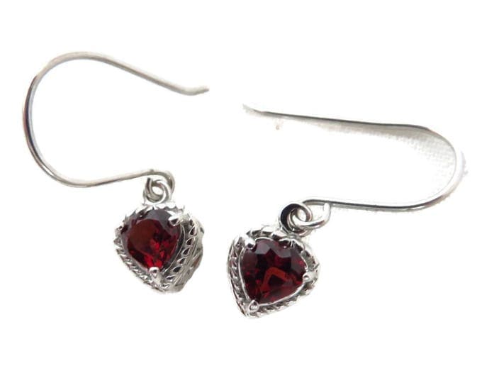 Vintage Garnet Heart Earrings, Sterling Silver Dangling Pierced Earrings, Bridal Jewelry, Valentine's Day Gift