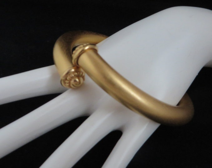 Vintage Matte Gold Tone Bracelet, Rounded Bypass Bangle