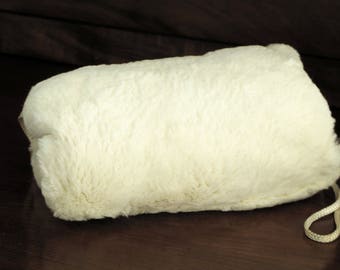Vintage Child's White Rabbit Fur Muff Hand Warmer