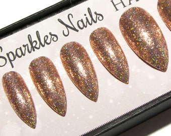Reflective Nails - Mirror Nails - Holographic Nails - Sparkly Nails - Stiletto Press On Nails - Set of Fake Nails - False Nails - Faux Nails