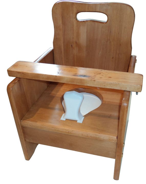 Wooden potty chair with tray /bar old fashioned ready for