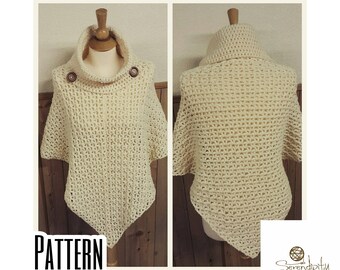 Easy Crochet PATTERN | Cowl Neck Poncho | Women's Poncho Pattern Size 6-16 | Girl's Size 2-16 Poncho Pattern | PDF Digital Download