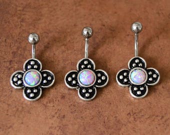 Little Purple Fire Opal Belly Ring 3 Sizes Purple Fire Opal Belly Button Ring, Short Bar Navel Ring Jewelry, 14G Surgical Steel