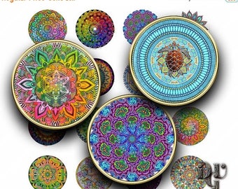 40% MANDALA Digital Collage Sheets - Cabochon - MANDALAS Bottle Cap 1 inch 1", 1.25", 1.5" 30, 20 mm round pendants C008