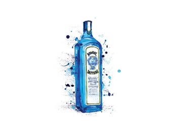 Bombay Sapphire, A3 Print, original painting, blue bottle, gin bottle, gin print, bombay art, still life, still life bottle, bombay gin