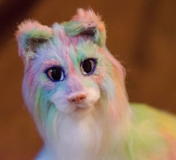 Rainbow Kitten Posable OOAK art doll Handmade holiday