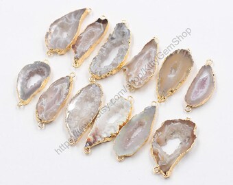 Druzy Connectors -- Drusy Druzzy With Electroplated Gold Edge Geode Charms Wholesale Supplies CQA-042