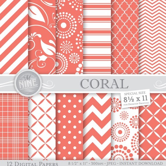 CORAL Digital Paper Coral Printable Patterns Patterns