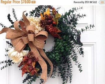 FALL DOOR WREATH~ Preserved Eucalyptus Wreath ~ Natural Look Fall Wreath ~ Interior Decor ~ Fall Rustic Style Wreath ~ Thanksgiving Wreath ~