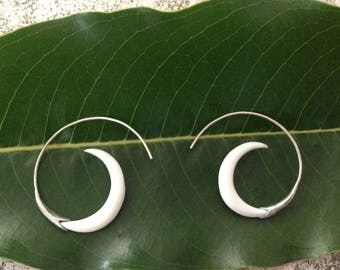 White Lotus Fake Gauge Jacket Earrings Carved in Bali