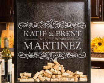 wedding guest book alternative, wedding shadow box, Wine cork holder, monogram, gift for the couple, anniversary gift, gift for wife
