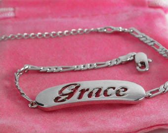 Name Bracelet GRACE- Personalised Bracelet. 10" Figaro Chain with Gift Box and Gift Bag.