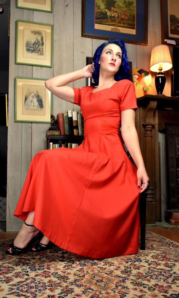 Rockabilly Red Swing Dress with Silk Bow Pin Up Rockabilly