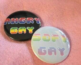 Angry Gay/Soft Gay 2.25" Buttons, LGBT Pride