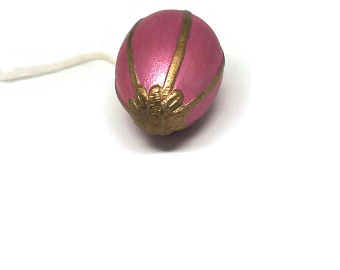 Pink Hand Painted Ceramic Egg / Vintage Pysanky Style Easter Egg / Easter Egg Figurine / Pink Purple Gold Egg