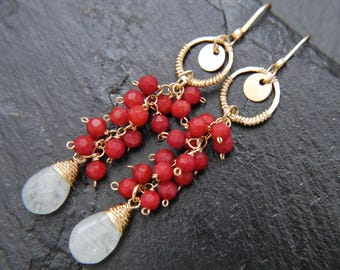 Pearl Earrings, Freshwater Pearl, Gold Filled Earrings, Citrine Earrings, Aquamarine Earrings, Cluster Earrings, Vine, Bohemian Wedding,