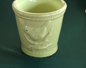 Vintage Bird Embossed Flower Pot - bird on branch.green, decorative, indoor