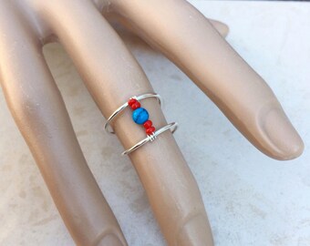 Bohemian Ring, Sterling Silver Ring, Knuckle Ring, Boho, Midi Ring, Statement, Turquoise, Girls Ring, Unique Jewlery, Toe Ring, Thin, Simple