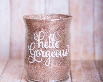 ON SALE glitter makeup brush holder makeup brush holder brush holder makeup brush gift for her makeup organizer birthday gift hello gorgeous