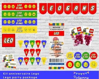Lego set party printables package with ticket invitation and envelopp
