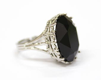 gothic wedding ring alternative engagement ring antique silver black swarovski crystal stone - Gothic Wedding Ring gothic wedding ring alternative engagement ring antique silver black swarovski crystal stone - Gothic Wedding Ring